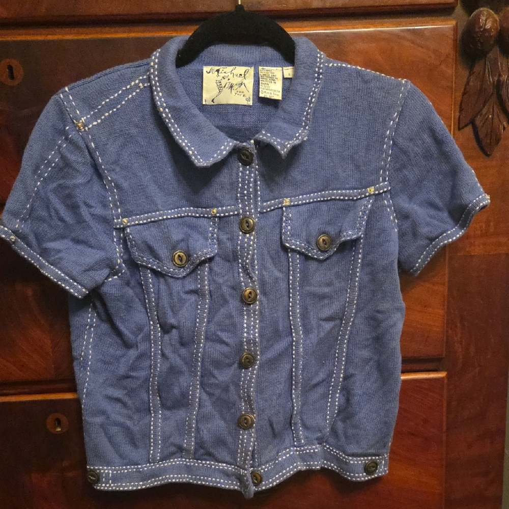 Michael Simon Denim Blue Button-Up Cardigan